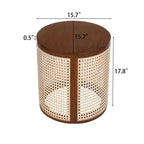 Round Rattan Side Table Rubber Solid Wood Accent Table, 15.7 End Table - ModernLuxe