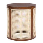 Round Rattan Side Table Rubber Solid Wood Accent Table, 15.7 End Table - ModernLuxe
