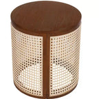Round Rattan Side Table Rubber Solid Wood Accent Table, 15.7 End Table - ModernLuxe