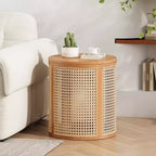 Round Rattan Side Table Rubber Solid Wood Accent Table, 15.7 End Table - ModernLuxe