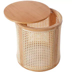 Round Rattan Side Table Rubber Solid Wood Accent Table, 15.7 End Table - ModernLuxe
