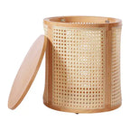 Round Rattan Side Table Rubber Solid Wood Accent Table, 15.7 End Table - ModernLuxe