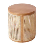 Round Rattan Side Table Rubber Solid Wood Accent Table, 15.7 End Table - ModernLuxe