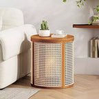 Round Rattan Side Table Rubber Solid Wood Accent Table, 15.7 End Table - ModernLuxe