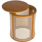 Round Rattan Side Table Rubber Solid Wood Accent Table, 15.7 End Table - ModernLuxe