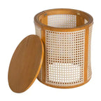 Round Rattan Side Table Rubber Solid Wood Accent Table, 15.7 End Table - ModernLuxe
