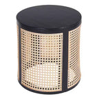 Round Rattan Side Table Rubber Solid Wood Accent Table, 15.7 End Table - ModernLuxe