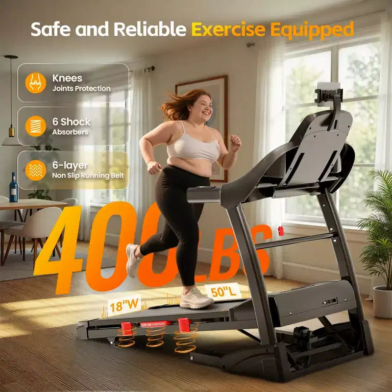 Tapis roulant da 180 kg di capacità, tapis roulant pieghevole con inclinazione del 20%, tapis roulant elettrico con controllo tramite APP, 0,6-12 MPH, 64+3+3+1 programmi, assorbimento degli urti