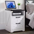 Farmhouse Nightstand -Night Stand White, Bed Side Tables Bedroom , Industrial White End Table, Sturdy Engineered Wood