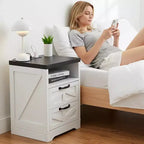 Farmhouse Nightstand -Night Stand White, Bed Side Tables Bedroom , Industrial White End Table, Sturdy Engineered Wood