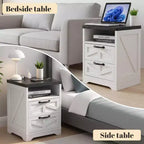Farmhouse Nightstand -Night Stand White, Bed Side Tables Bedroom , Industrial White End Table, Sturdy Engineered Wood