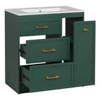 30 Small Bathroom Vanity Sink Combo with Storage , Bathroom Floor Cabinet with Drawers for Small Space, Green