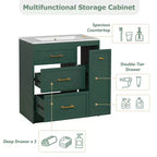 30 Small Bathroom Vanity Sink Combo with Storage , Bathroom Floor Cabinet with Drawers for Small Space, Green