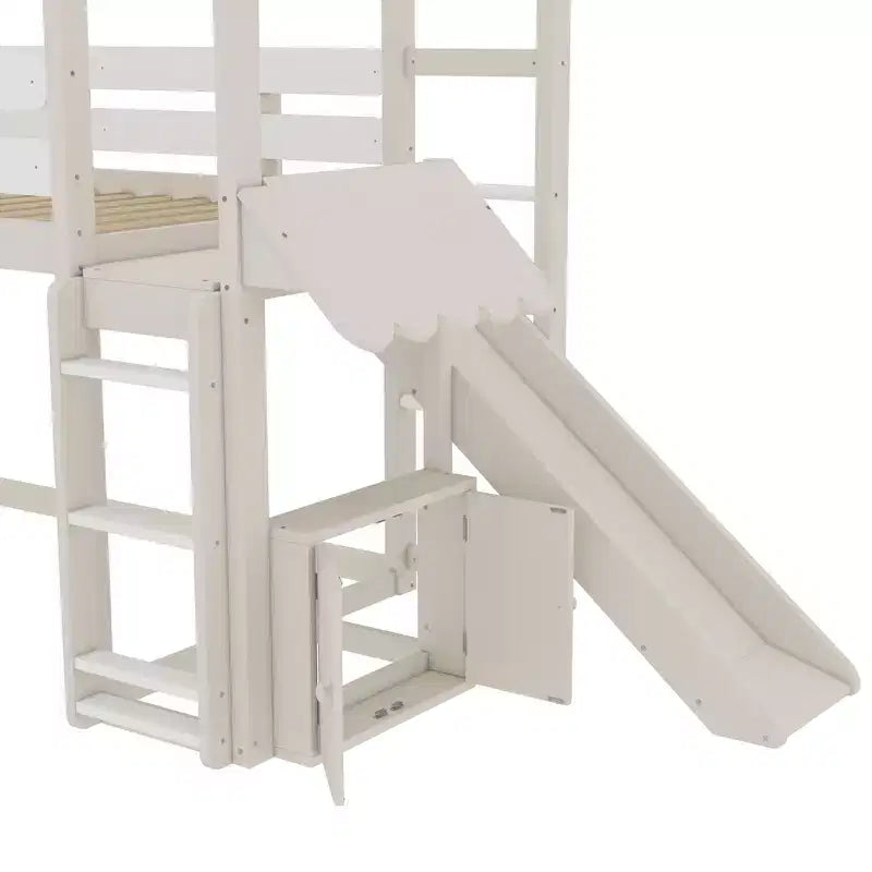 Bellemave House Loft Bed with Bookshelf and Slide,Solid Wood House Loft Bed Frame with Safety Rails and Playful Design for Kids