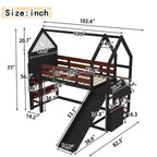 Bellemave House Loft Bed with Bookshelf and Slide,Solid Wood House Loft Bed Frame with Safety Rails and Playful Design for Kids