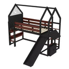 Bellemave House Loft Bed with Bookshelf and Slide,Solid Wood House Loft Bed Frame with Safety Rails and Playful Design for Kids
