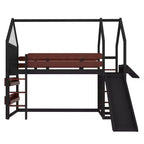 Bellemave House Loft Bed with Bookshelf and Slide,Solid Wood House Loft Bed Frame with Safety Rails and Playful Design for Kids