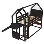 Bellemave House Loft Bed with Bookshelf and Slide,Solid Wood House Loft Bed Frame with Safety Rails and Playful Design for Kids