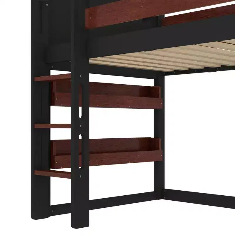 Bellemave House Loft Bed with Bookshelf and Slide,Solid Wood House Loft Bed Frame with Safety Rails and Playful Design for Kids