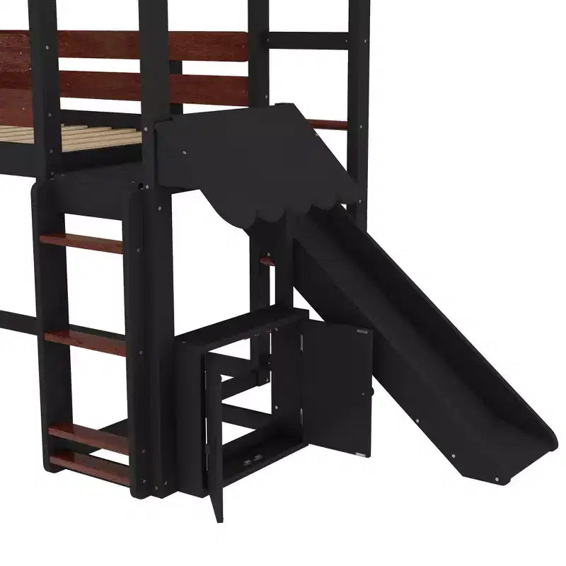 Bellemave House Loft Bed with Bookshelf and Slide,Solid Wood House Loft Bed Frame with Safety Rails and Playful Design for Kids