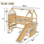 Bellemave House Loft Bed with Bookshelf and Slide,Solid Wood House Loft Bed Frame with Safety Rails and Playful Design for Kids