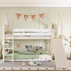 Bellemave House Loft Bed with Bookshelf and Slide,Solid Wood House Loft Bed Frame with Safety Rails and Playful Design for Kids
