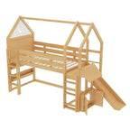 Bellemave House Loft Bed with Bookshelf and Slide,Solid Wood House Loft Bed Frame with Safety Rails and Playful Design for Kids
