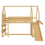 Bellemave House Loft Bed with Bookshelf and Slide,Solid Wood House Loft Bed Frame with Safety Rails and Playful Design for Kids
