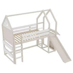 Bellemave House Loft Bed with Bookshelf and Slide,Solid Wood House Loft Bed Frame with Safety Rails and Playful Design for Kids