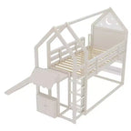 Bellemave House Loft Bed with Bookshelf and Slide,Solid Wood House Loft Bed Frame with Safety Rails and Playful Design for Kids