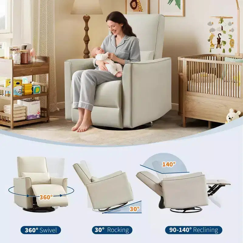 Swivel Rocking Nursery Recliner Chair Rocker Recliner Glider Deep Seat Sofa Chair with high Backrest