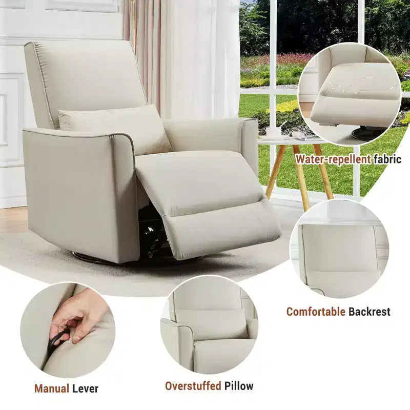 Swivel Rocking Nursery Recliner Chair Rocker Recliner Glider Deep Seat Sofa Chair with high Backrest