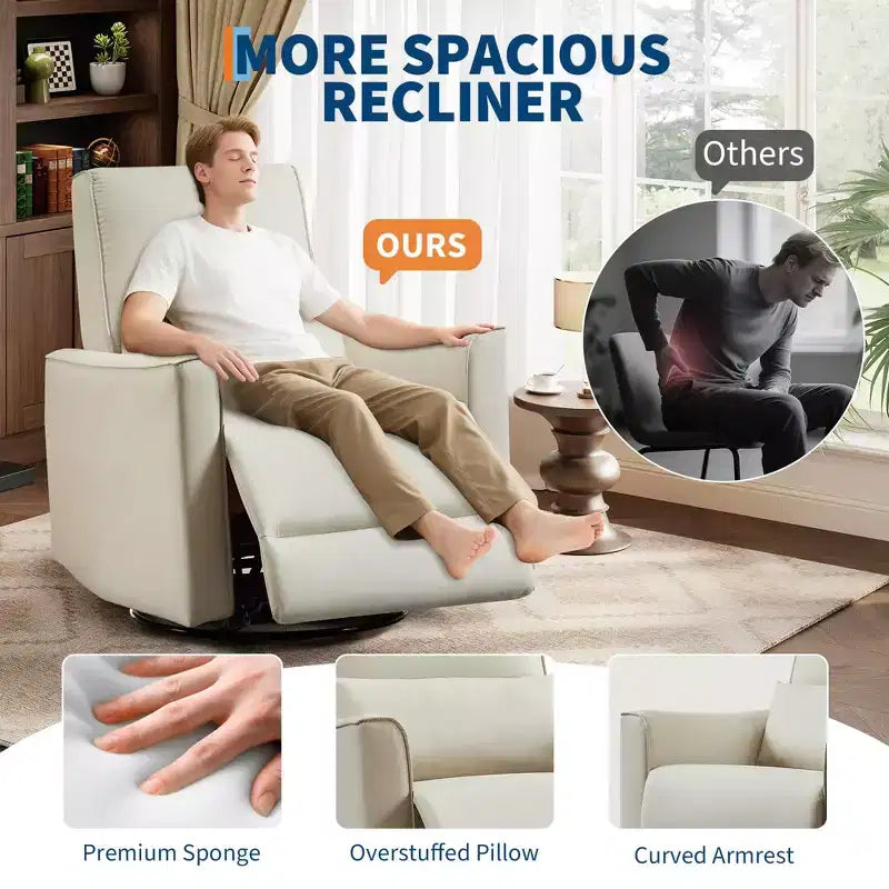 Swivel Rocking Nursery Recliner Chair Rocker Recliner Glider Deep Seat Sofa Chair with high Backrest