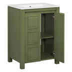 Mobile bagno piccolo 60 cm con ante a chiusura ammortizzata, Mobiletti bagno autoportanti con ripiano regolabile, Verde Oliva
