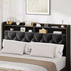 Full/Queen/King Upholstered Platform Bed Frame with 2-Tier Storage Headboard,Black Velvet Tufted Bed with 4 Drawers,Nailhead Trim, Sturdy Metal Frame