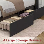 Full/Queen/King Upholstered Platform Bed Frame with 2-Tier Storage Headboard,Black Velvet Tufted Bed with 4 Drawers,Nailhead Trim, Sturdy Metal Frame