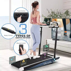KRISRATE 4-in-1 3.5HP Foldable Treadmill with 15% Incline & Removable Desk & Handle Bar, Under Desk Folding Walking Pad Treadmills for Home/Office/Gym