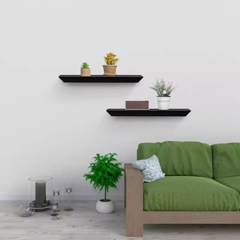 18.11 Black Floating Shelf C invisible-bracket wood wall mount, perfect bathroom/bedroom/kitchen dcor or book/plant display, easy install.
