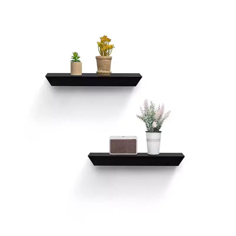 18.11 Black Floating Shelf C invisible-bracket wood wall mount, perfect bathroom/bedroom/kitchen dcor or book/plant display, easy install.