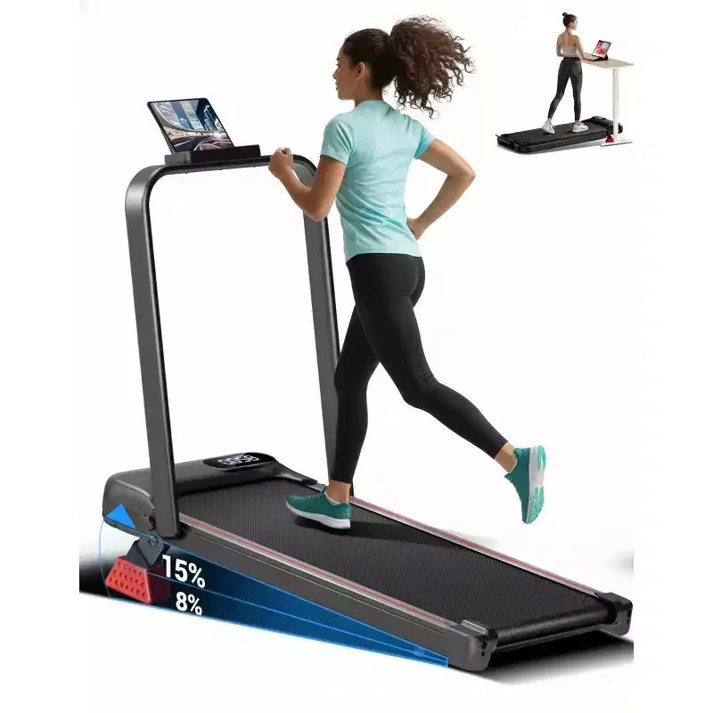 15% Incline Walking Pad Treadmill with Handle Bar - 2.5HP Quiet Folding Treadmill for Home Office Under Desk Portable Walking Pad with 220LB Capacity