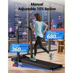 15% Incline Walking Pad Treadmill with Handle Bar - 2.5HP Quiet Folding Treadmill for Home Office Under Desk Portable Walking Pad with 220LB Capacity