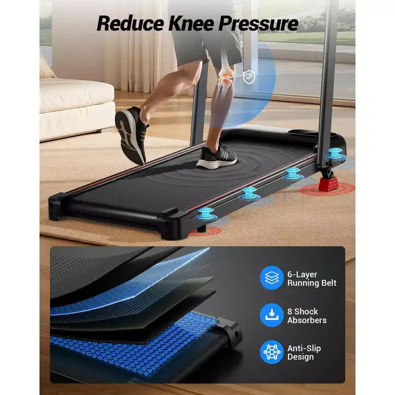 15% Incline Walking Pad Treadmill with Handle Bar - 2.5HP Quiet Folding Treadmill for Home Office Under Desk Portable Walking Pad with 220LB Capacity