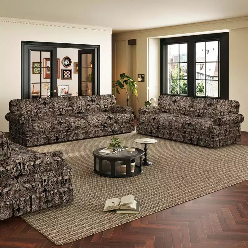 MAYEERTY 93.7 Luxuriously Comfortable 4 Seater Cloud Couch, Chenille Fabric Sofa with Rolled Arms & Pleated Skirt Black Floral