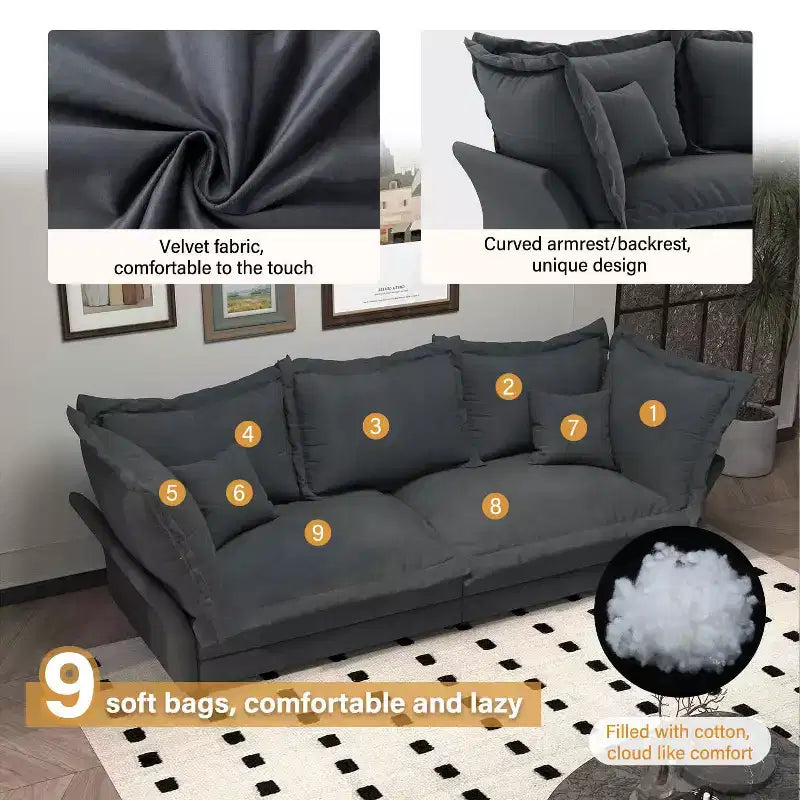 MAYEERTY 90.55 Divano Comodo Moderno Imbottito Cloud, Divani con Seduta Profonda e Cuscini Grandi Multipli Grigio
