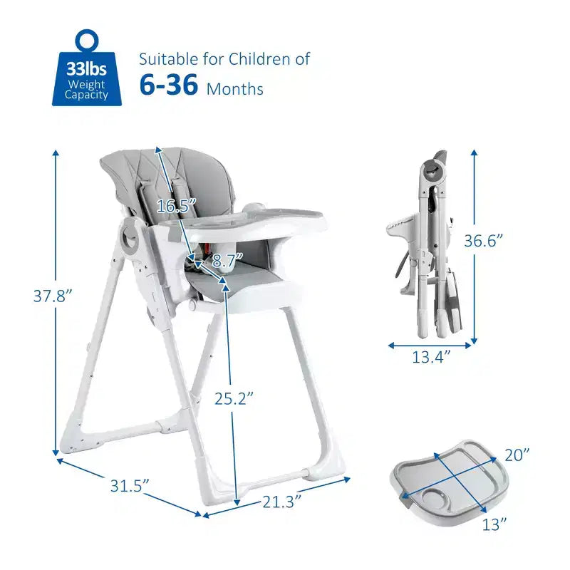 Seggiolone per neonati, regolabile in altezza e reclinabile, seggiolone pieghevole con vassoio rimovibile - Seggiolino multifunzione per bambini facile da pulire