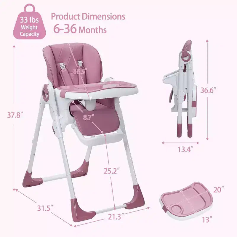 Seggiolone per neonati, regolabile in altezza e reclinabile, seggiolone pieghevole con vassoio rimovibile - Seggiolino multifunzione per bambini facile da pulire