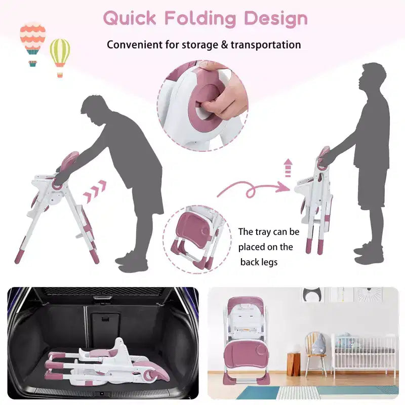 Seggiolone per neonati, regolabile in altezza e reclinabile, seggiolone pieghevole con vassoio rimovibile - Seggiolino multifunzione per bambini facile da pulire
