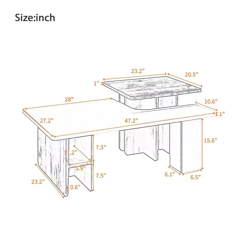 JVNOXK47.20 inSet di 2 Tavolini da Caffè Nidificabili in Stile Fattoria, Tavolino da Salotto Rettangolare, Set Tavolino da Caffè con Finitura in Legno, Tavolini Piccoli
