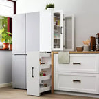 70.87in Display Storage Cabinet with 4-Tier Multi-functional Pull-out Shelf & 2 Glass Doors, Modern Wood Kitchen Pantry for Living Room Dinning Room