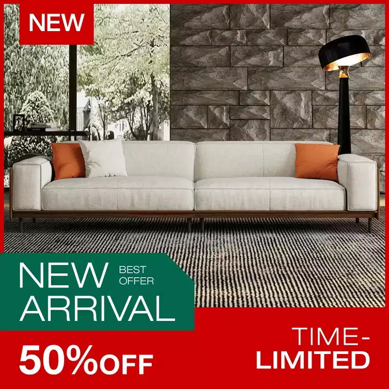 Luck Live Mid-Century Modern Fabric Sofa with Solid Wood Frame, Breathable Cotton-Linen Upholstery, High-Density Foam Cushions, Metal Legs